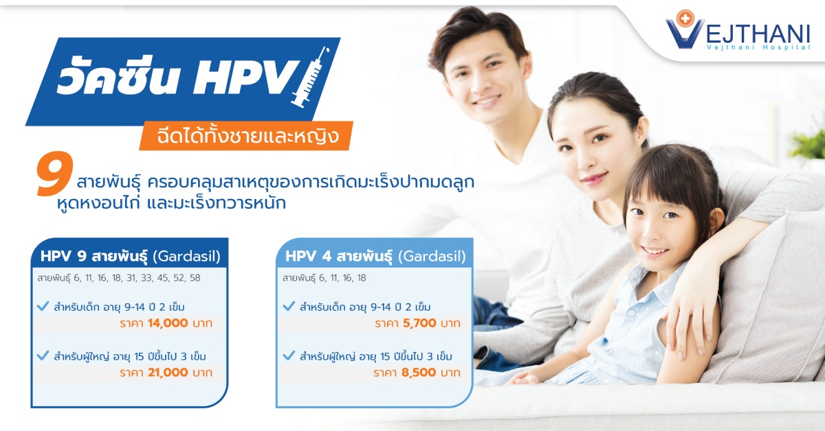 แพ็กเกจ วัคซีน HPV ฉีดได้ทั้งชายและหญิง 9 สายพันธุ์